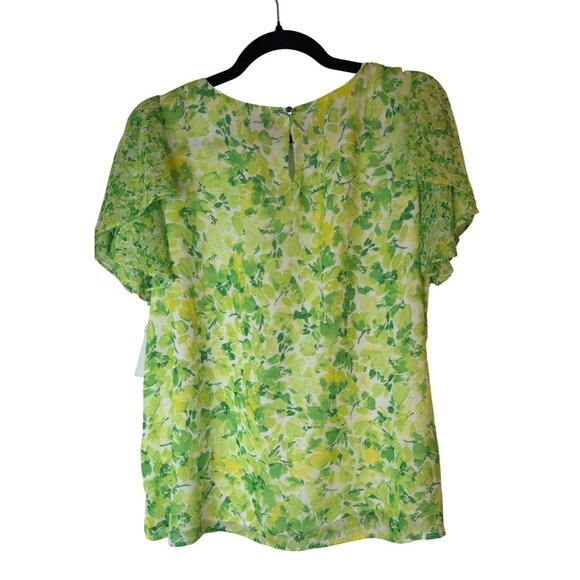 NWT Vince Camuto Large Floral Lime Green & Yellow Short Sleeve Blouse - Picture 5 of 13